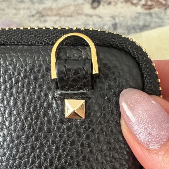 Bandolier Black Leather Phone Pouch with Gold Accents
